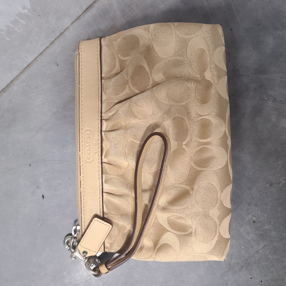 Coach Beige Signature Wristlet Clutch